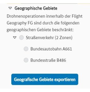 Auflistung betroffener geografischer Gebiete mit aktivem Schalter "Geografische Gebiete exportieren" Auflistung betroffener geografischer Gebiete mit aktivem Schalter "Geografische Gebiete exportieren"