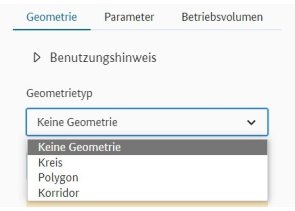 Dropdown Auswahl zum Geometrietyp im Menü "Geometrie" Dropdown Auswahl zum Geometrietyp im Menü "Geometrie"